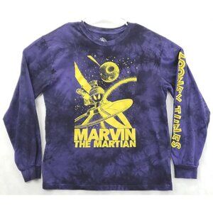 Looney Tunes Shirt Men's Large (42/44) Purple Cotton Tie Dye Marvin The Martian